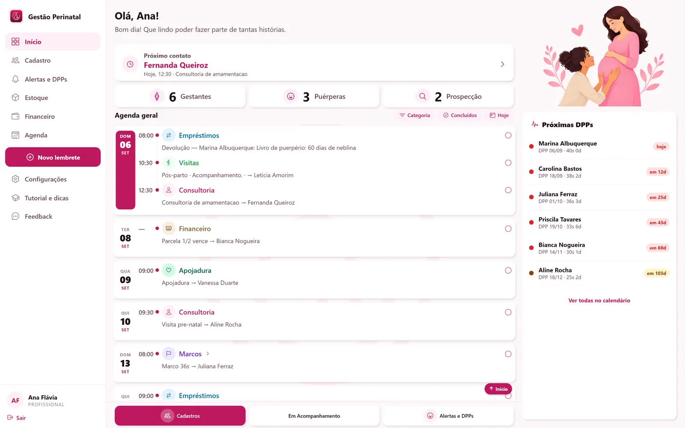Versão para computador do Gestão Perinatal aberta no navegador